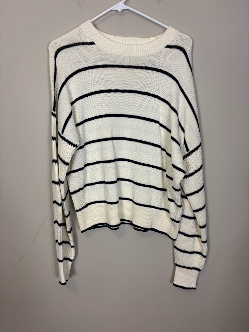 Madewell Ivory and Black Striped Knit Crewneck Sweater Women’s Medium